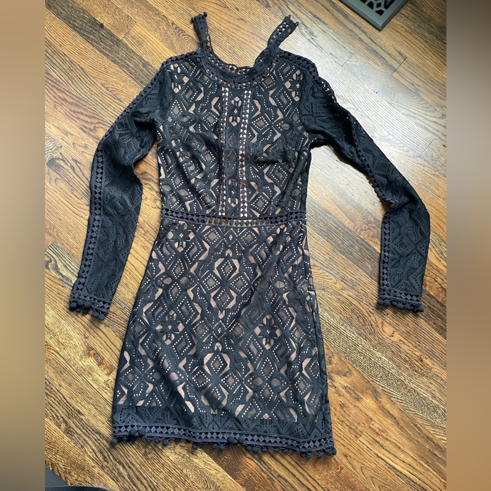 Lovers + Friends Black Geometric Lace Dress